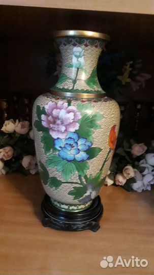 Ваза эмаль Клуазоне Китай винтаж