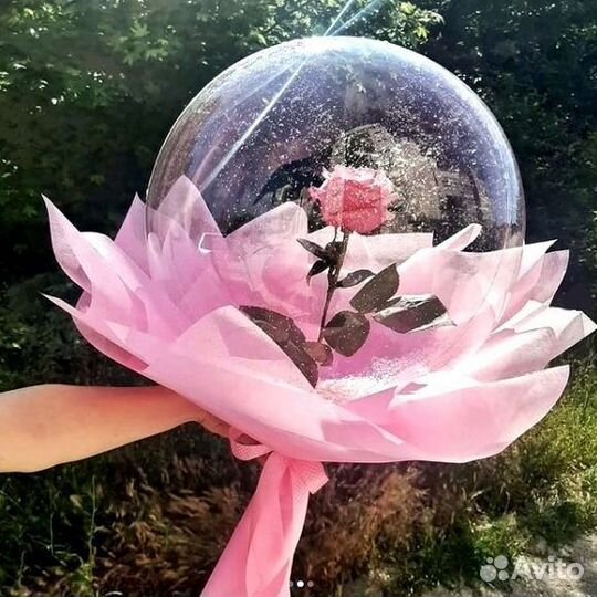 Роза живая в прозрачном шаре 45см