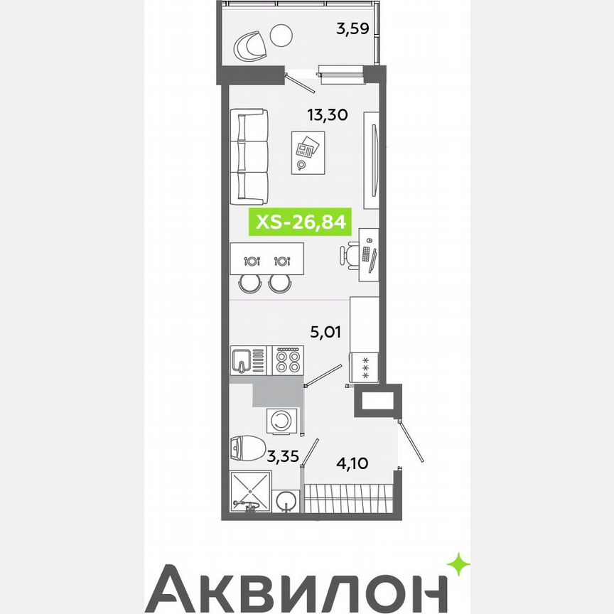 Квартира-студия, 26,8 м², 11/12 эт.