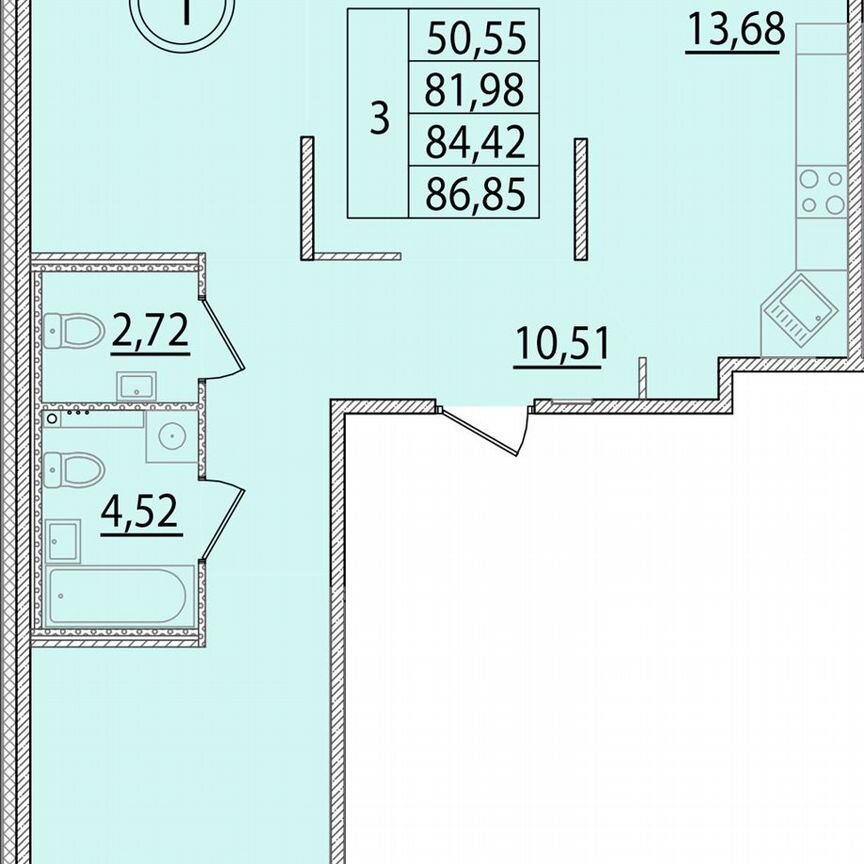 3-к. квартира, 82 м², 1/4 эт.