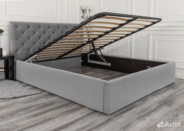 Кровать с подъемным механизмом 160х200 серая велюр