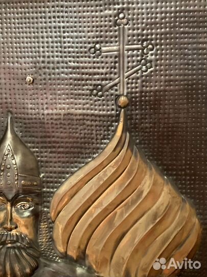 Картина из меди. чеканка. «Русский богатырь«