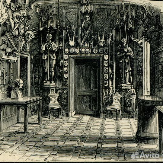 Старинная гравюра XIX в. Эбботсфорд антиквариат