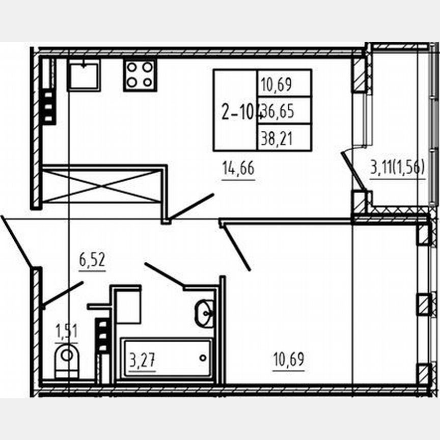 1-к. квартира, 36,4 м², 4/4 эт.