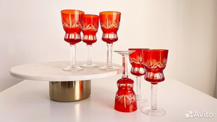 Рюмка рубиновое красное стекло антиквариат СССР