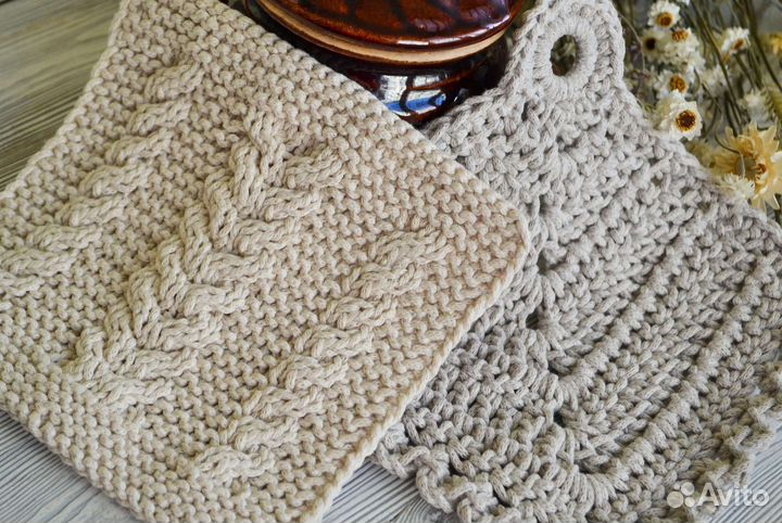 Прихватки кухонные вязаные,подставка