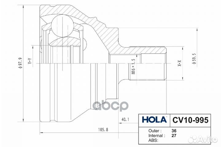 ШРУС наружный, левый/правый CV10995 hola