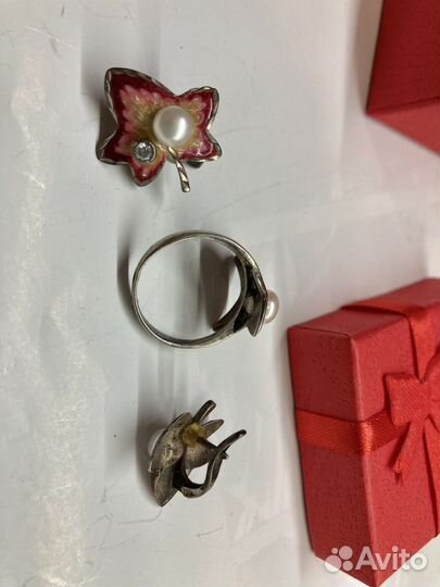 Кольцо + серьги из серебра с жемчугом