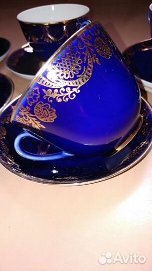 Фарфоровые чашки, кобальт с позолотой, лфз