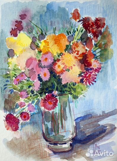 Акварельный рисунок. Осенние цветы