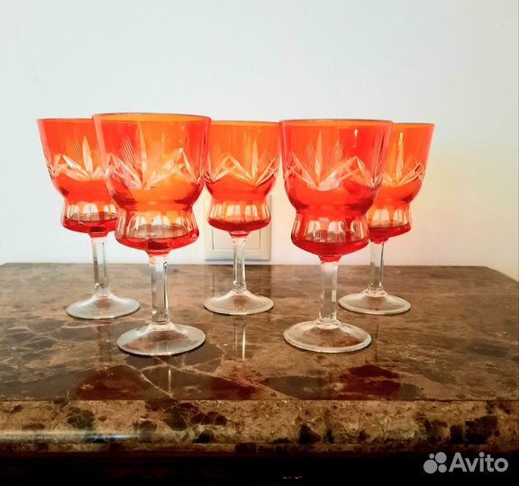 Фужеры хрустальные СССР бокалы красные цветные
