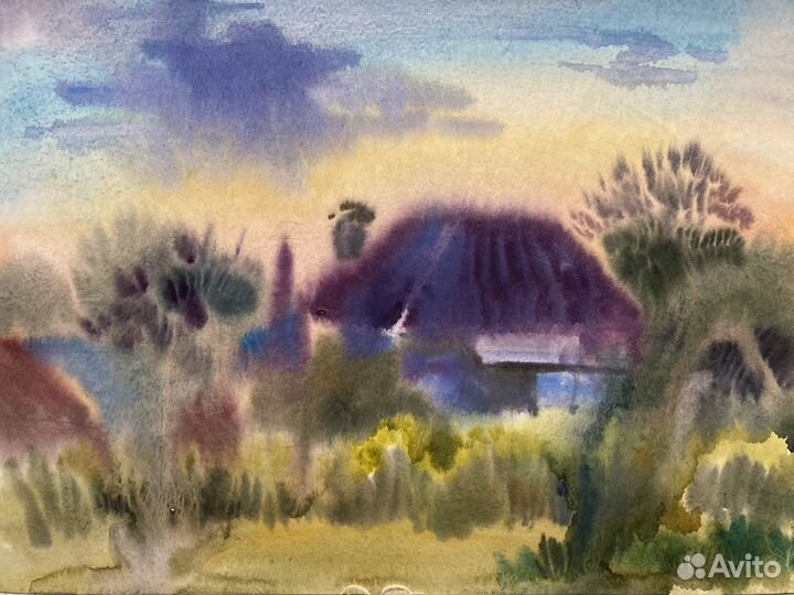 Этюд с натуры «Деревенский дом» 2022 г. Акварель