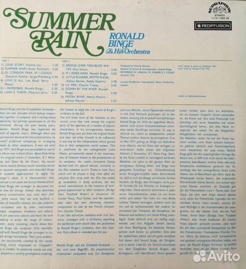 Пластинка Ronald Binge his Orchestra-Summer rain