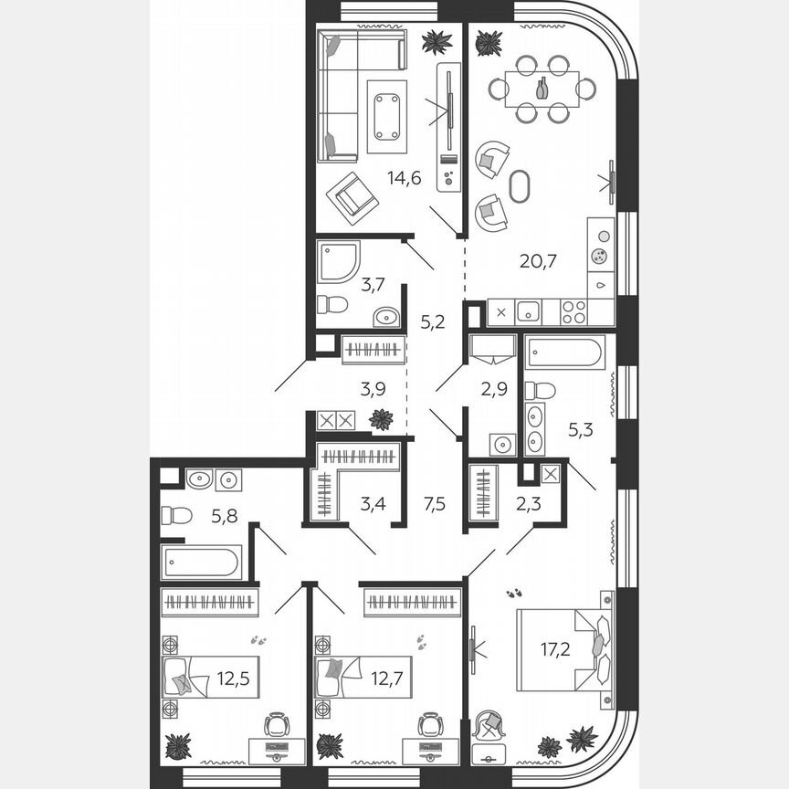 4-к. квартира, 117,7 м², 10/11 эт.