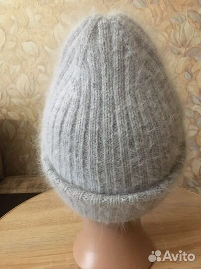 Шапка вязаная из пуха норки, ручная работа