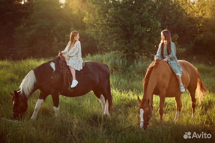 Прогулки на лошадях (лес), обучение (крытый манеж)