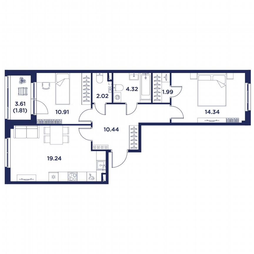 2-к. квартира, 63,3 м², 2/5 эт.