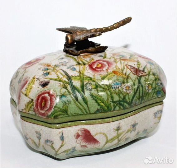 Шкатулка. Бронза. Фарфор. Ангел. Лягушка