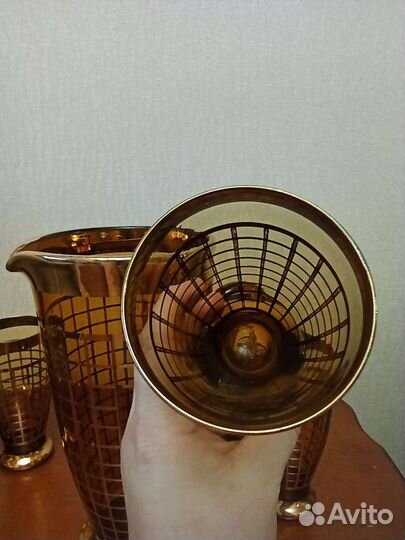 Кувшин с бокалами Чехословакия богемское стекло