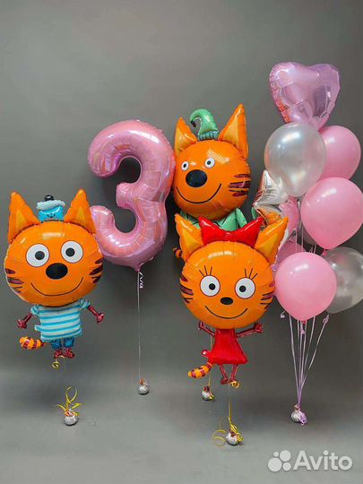 Шарики с гелием. Шары три кота.шары на праздник