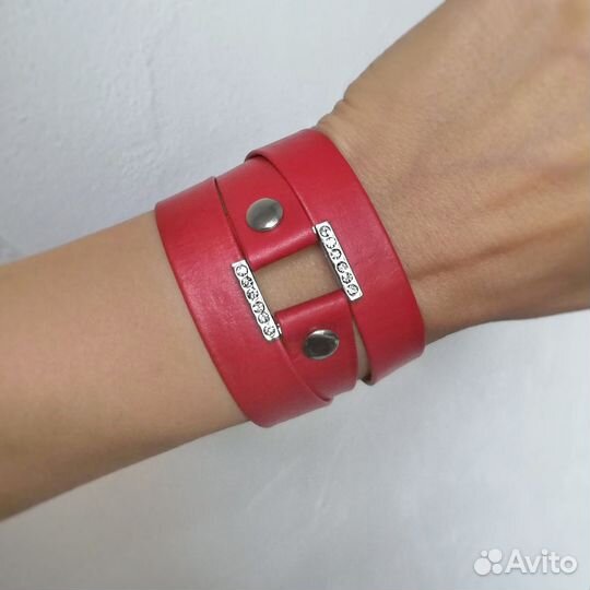 Кожаный браслет намотка женский красный