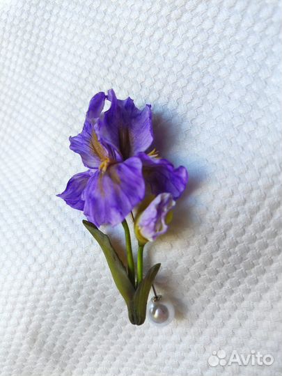 Брошь игла ирис из полимерной глины