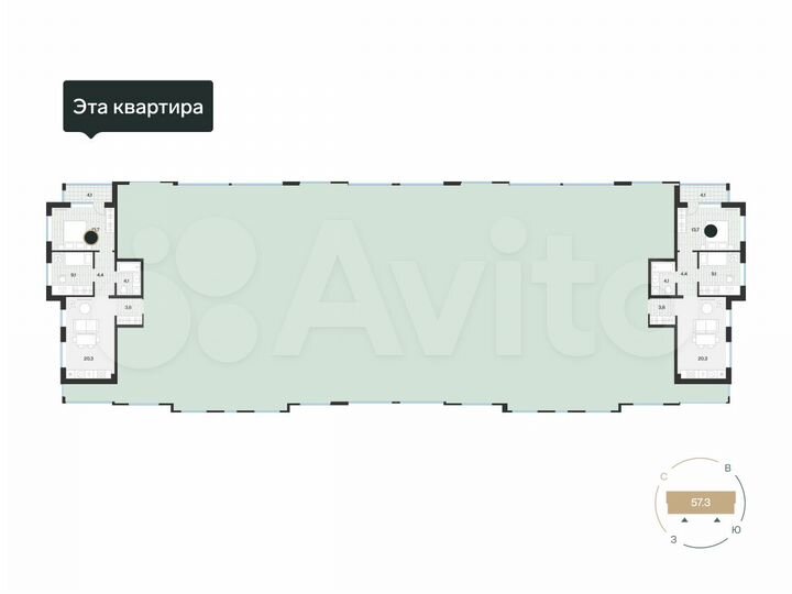 2-к. квартира, 57 м², 2/4 эт.