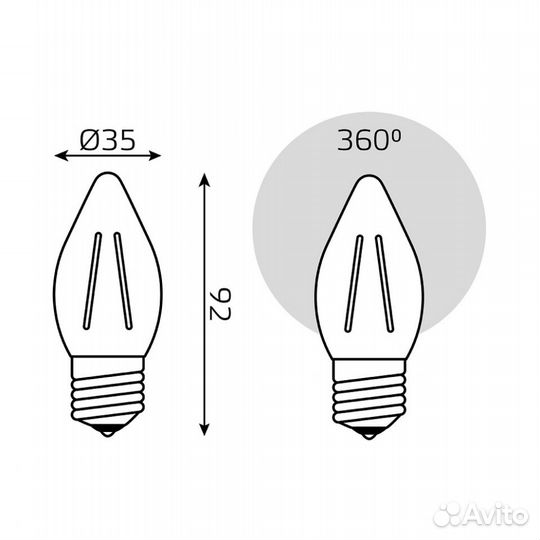 Лампа Gauss Filament Свеча Е27, 7 Вт, 550лм, 2700К