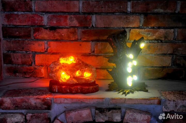 Оригинальные светильники и ночники из камня/дерева