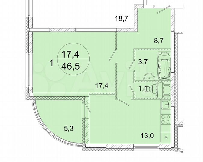 1-к. квартира, 47 м², 8/17 эт.