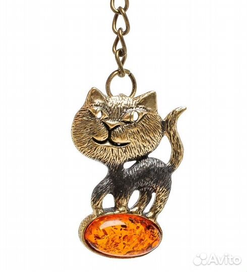 Брелок Кошка Мурка (латунь, янтарь) A2101779