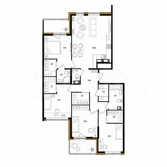 4-к. квартира, 118,6 м², 5/12 эт.