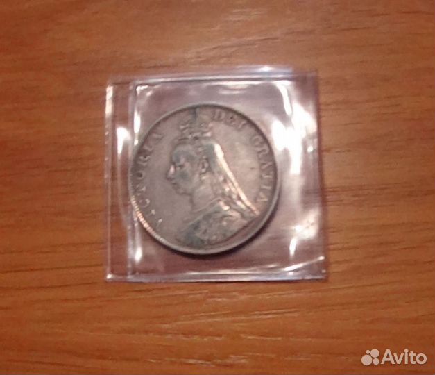 Монета Двойной Флорин 1890 Англия серебро