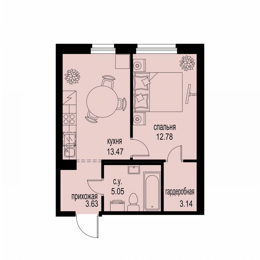 1-к. квартира, 38,1 м², 2/12 эт.