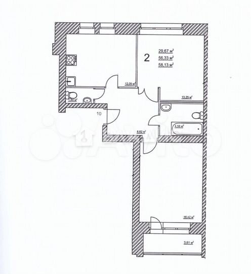 2-к. квартира, 58,1 м², 2/3 эт.