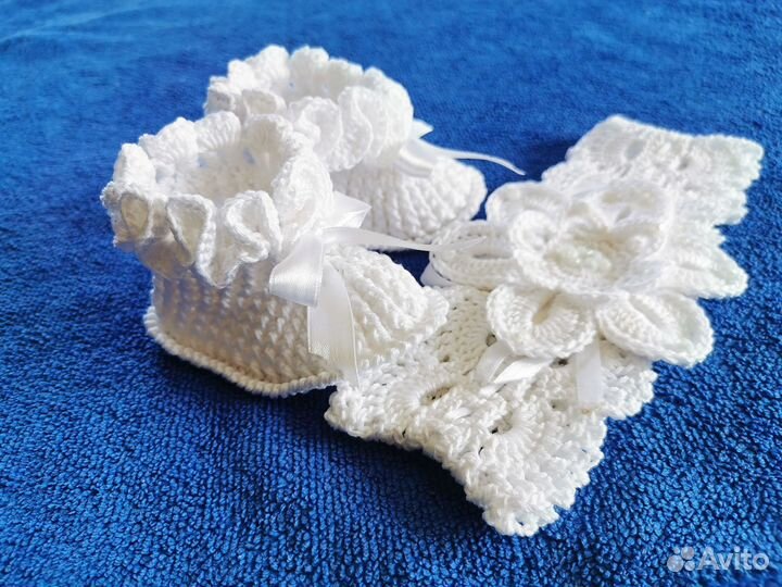 Поязка+пинетки для новорожденной девочки