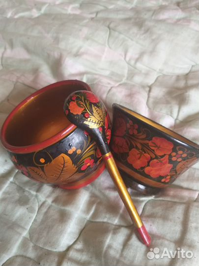Набор деревянный под хохлому+2 кружечки в подарок