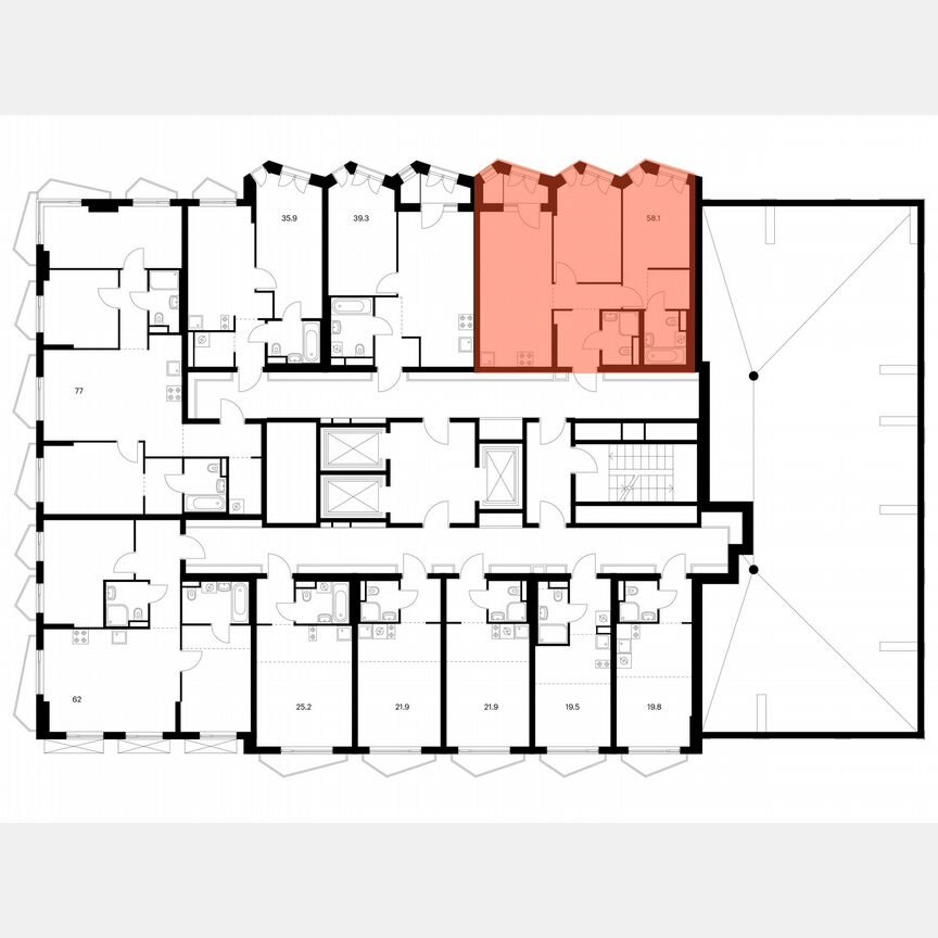 2-к. квартира, 58,1 м², 23/24 эт.