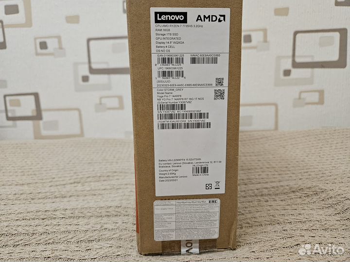 Lenovo Yoga Pro 7 14 2.5K Ryzen 7 16+1024Гб USB4