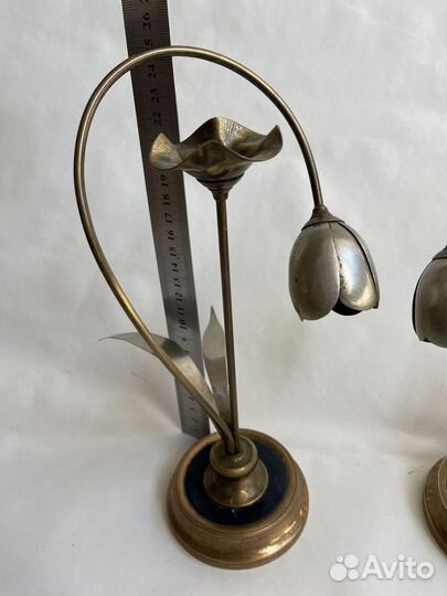 Старинные подсвечники, декор. Бронза. Тюльпаны