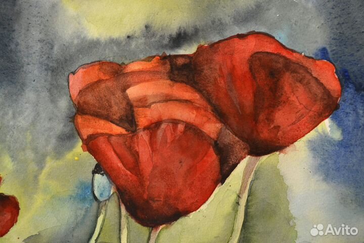 Картина Маки Букет декоративный акварелью А3