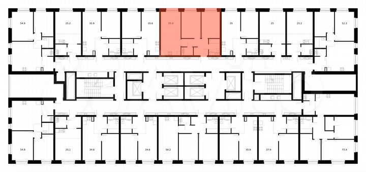 2-к. квартира, 55,9 м², 23/53 эт.