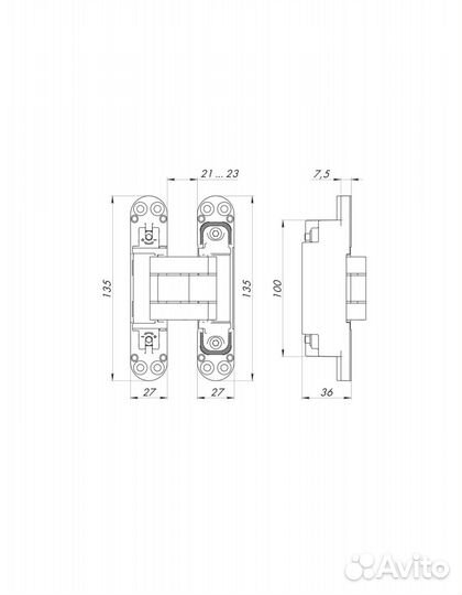 Петля Armadillo скрытой установки U3D7800мат.хром