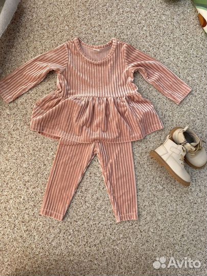 Пакет фирменных вещей на девочку 74-80 и ботинки