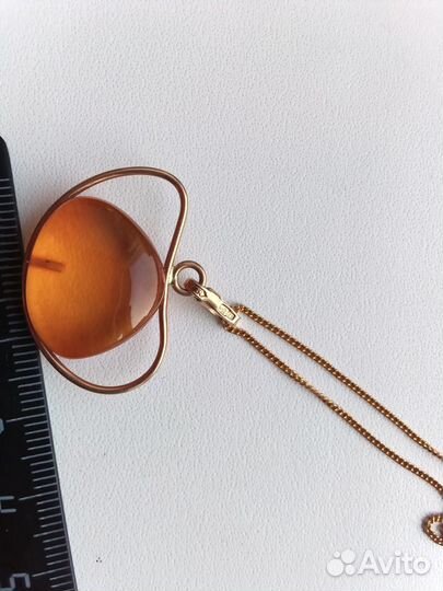 Кулон янтарь, цепочка 70см винтаж СССР золото 583