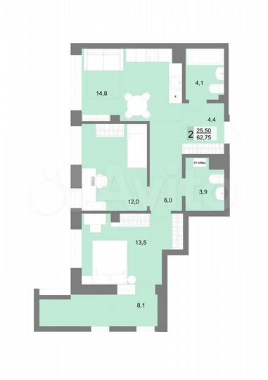 2-к. квартира, 62,8 м², 11/31 эт.