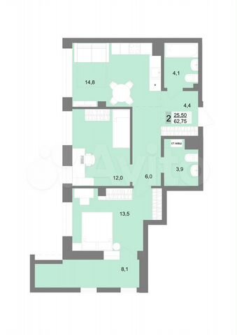 2-к. квартира, 62,8 м², 11/31 эт.
