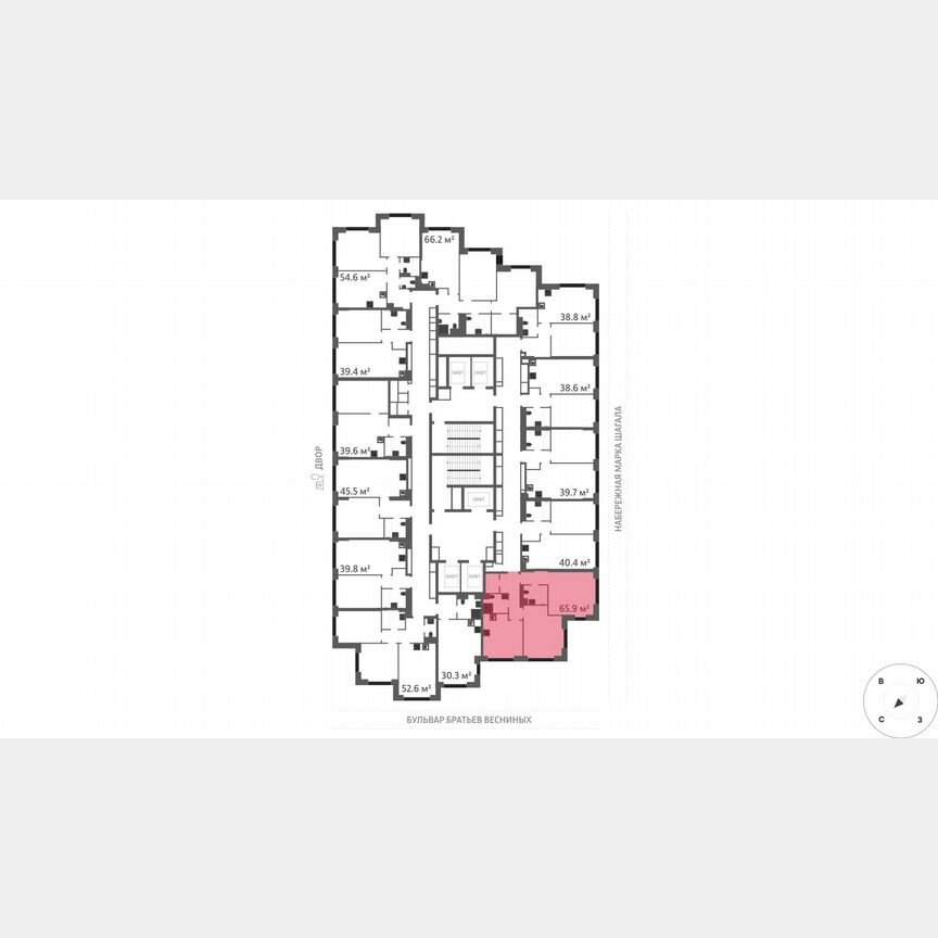 2-к. квартира, 65,9 м², 21/43 эт.