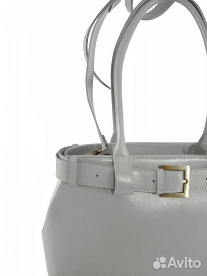 Сумка среднего размера, натуральная кожа, серая, С