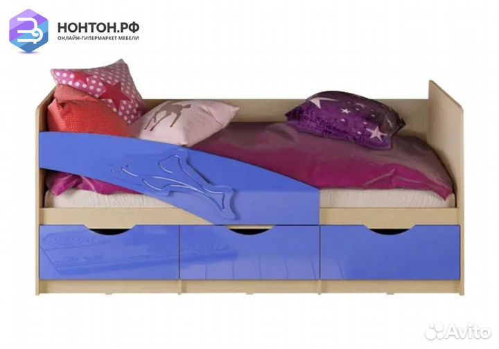 Кровать Дельфин синий металлик